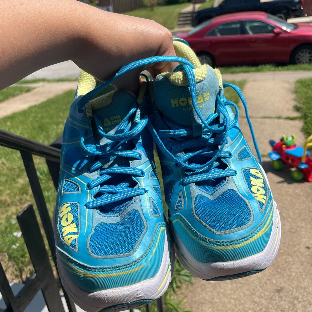 Hoka Vibrant Blue and Lime Sneakers - Picture 6 of 8